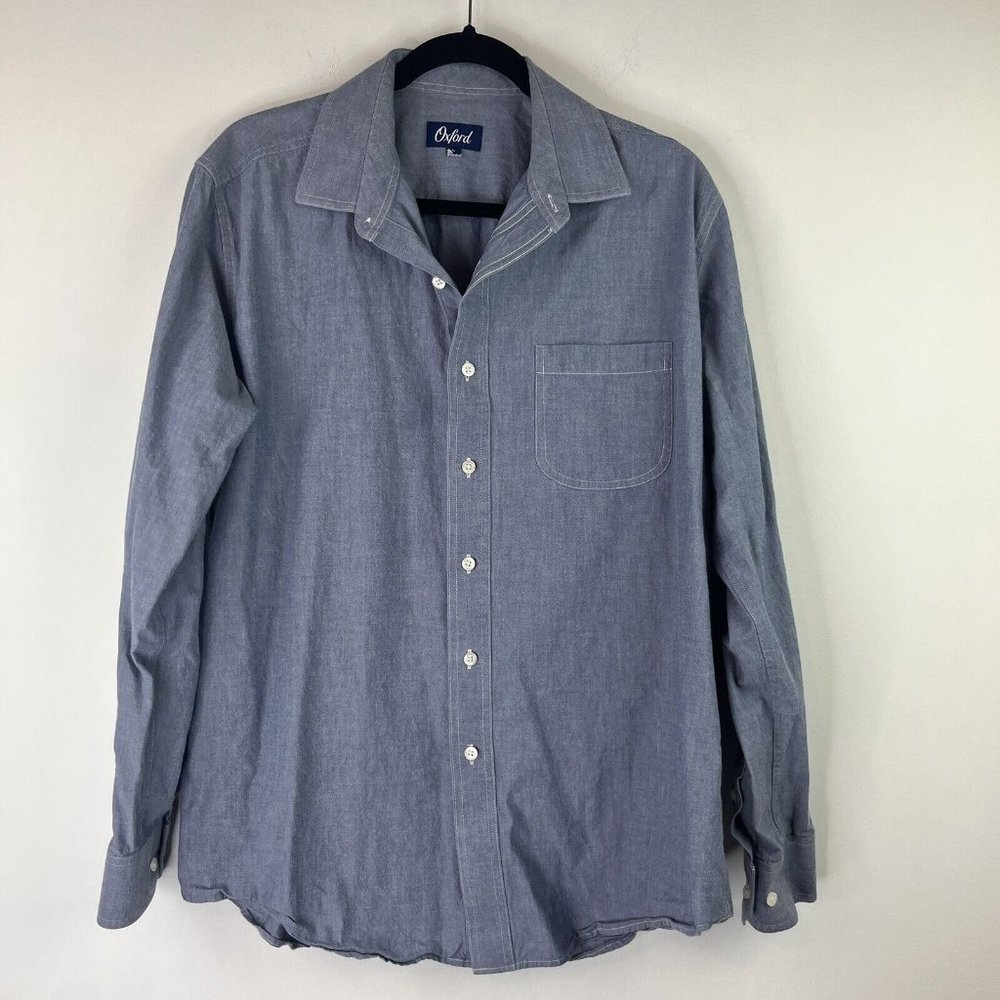 Oxford Mens Sz Large Casual Button Down Collar Long Sleeve Blue Shirt Cotton